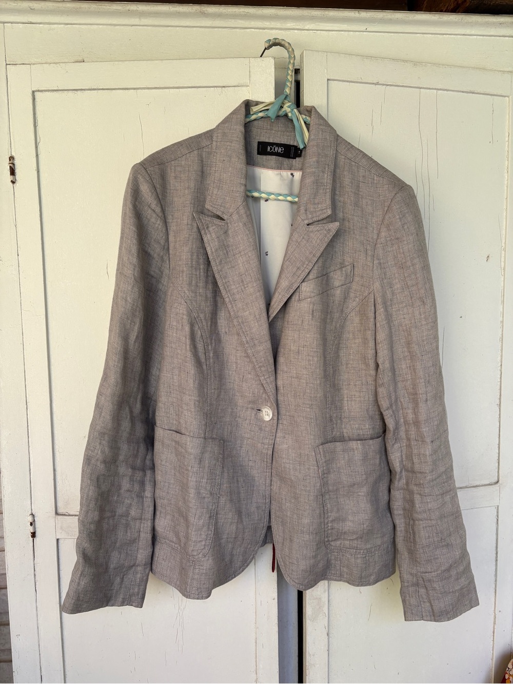 100pc Linen Light Gray Single-Button Blazer